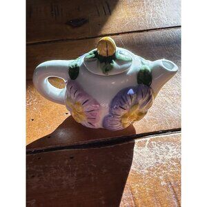Miniature Hand-Painted Floral Teapot With Lid Decorative Collectible Ceramic Pie